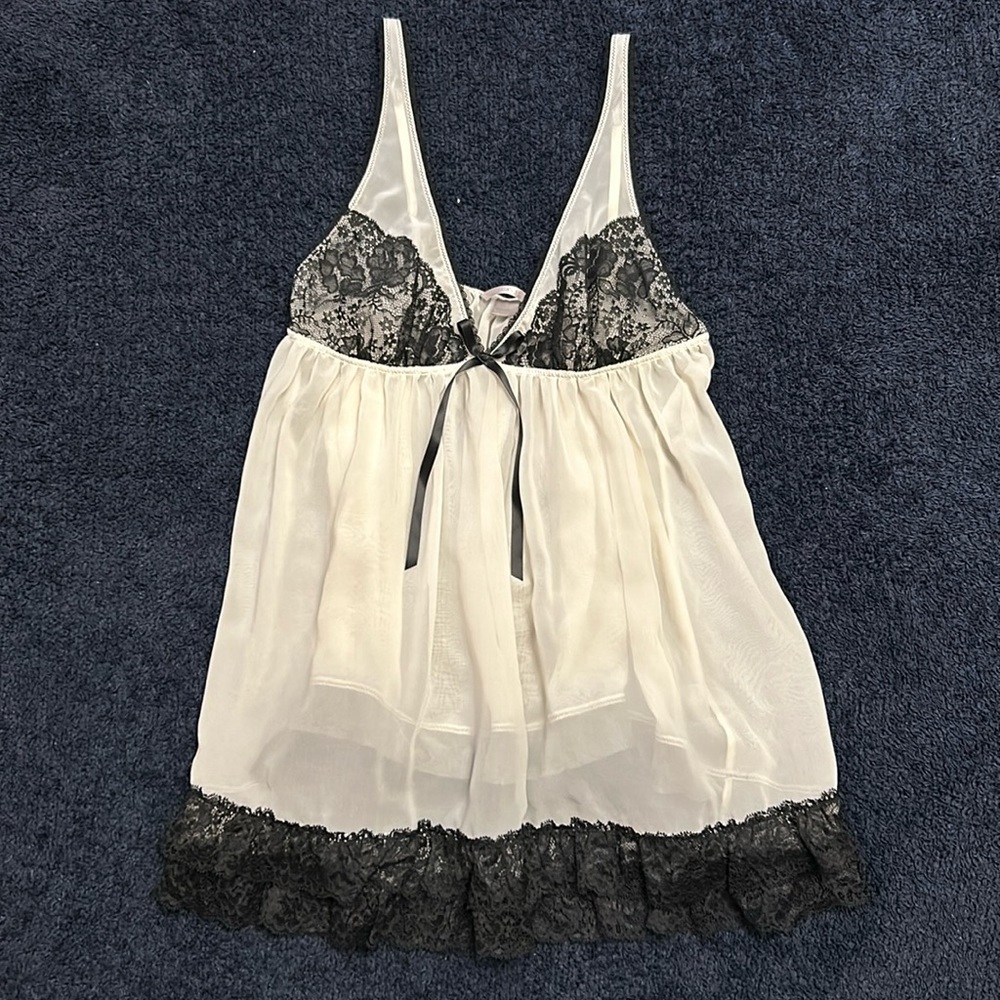Sheer cream with black lace nighty
